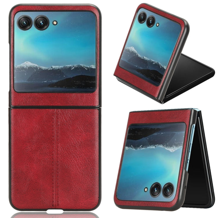 For Motorola Moto Razr 40 Ultra Sewing Cow Pattern Skin PC + PU + TPU Phone Case (Red) by buy2fix