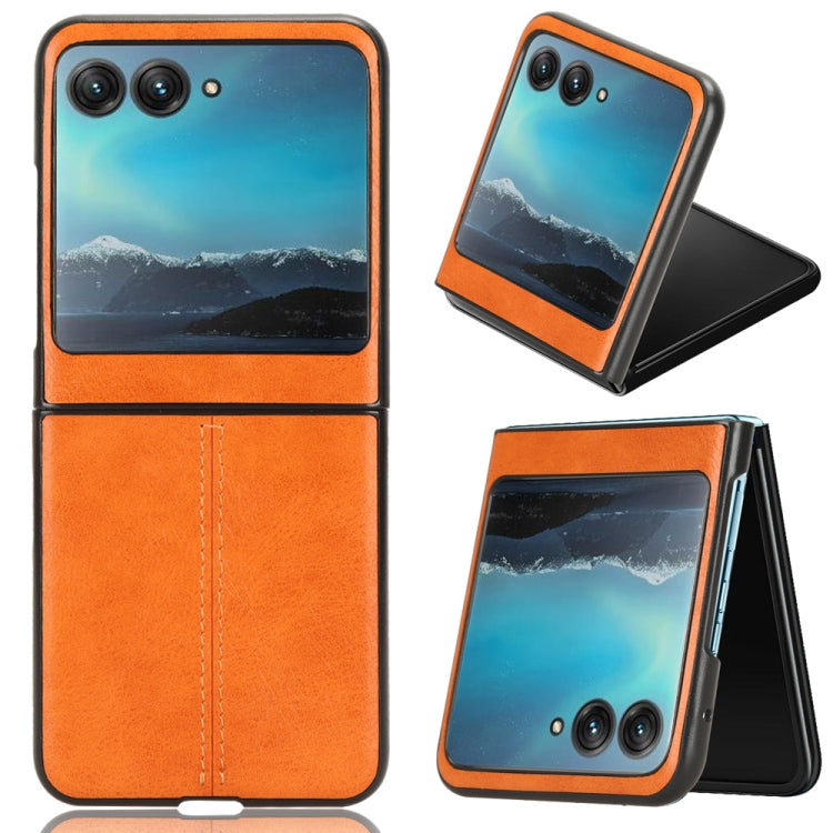 For Motorola Moto Razr 40 Ultra Sewing Cow Pattern Skin PC + PU + TPU Phone Case (Yellow) by buy2fix