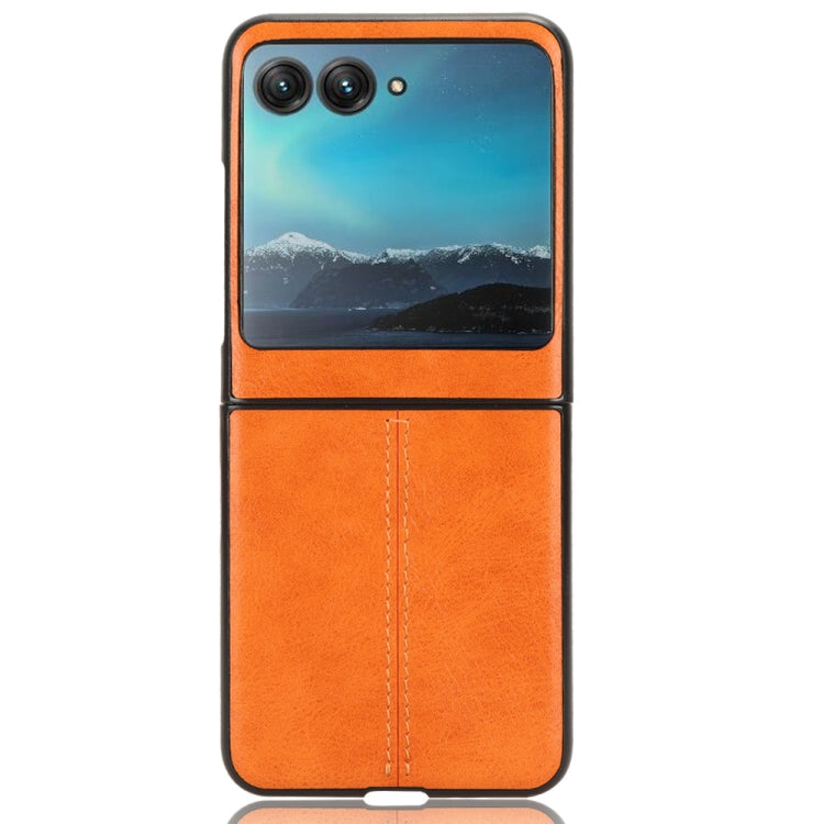 For Motorola Moto Razr 40 Ultra Sewing Cow Pattern Skin PC + PU + TPU Phone Case (Yellow) by buy2fix