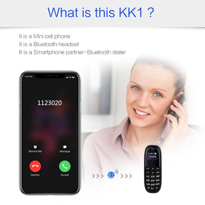 AIEK KK1 Mini Mobile Phone, English Keyboard, Hands Free Bluetooth Dialer Headphone, MTK6261DA, Anti-Lost, Single SIM, Network: 2G(Black) - Others by AIEK | Online Shopping UK | buy2fix