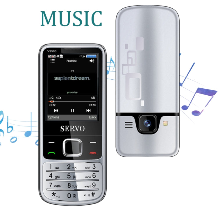 SERVO V9500 Mobile Phone, Russian Key, 2.4 inch, Spredtrum SC6531CA, 21 Keys, Support Bluetooth, FM, Magic Sound, Flashlight, GSM, Quad SIM(Silver) - SERVO by SERVO | Online Shopping UK | buy2fix