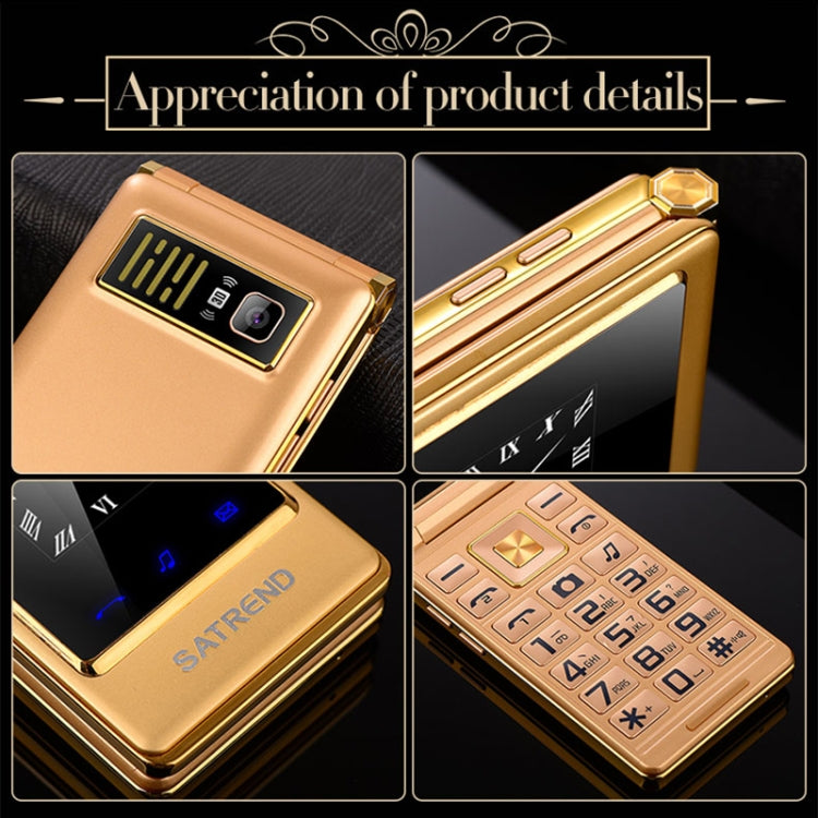 SATREND A15-M Dual-screen Flip Elder Phone, 3.0 inch + 1.77 inch, MTK6261D, Support FM, Network: 2G, Big Keys, Dual SIM(Gold) - SATREND by SATREND | Online Shopping UK | buy2fix