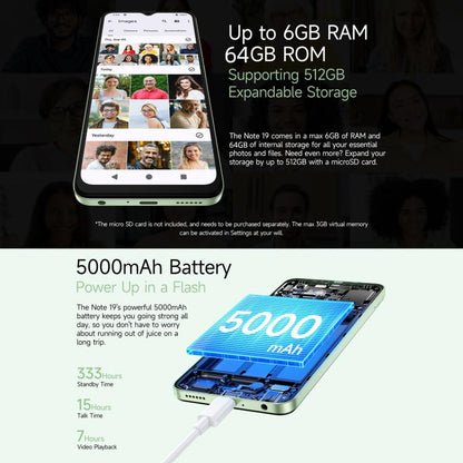 Ulefone Note 19, 3GB+32GB, Face ID & Side Fingerprint, 6.56 inch Android 14 Go Unisoc T603 Octa Core, Network: 4G, Dual SIM, OTG (Black) - Ulefone by Ulefone | Online Shopping UK | buy2fix