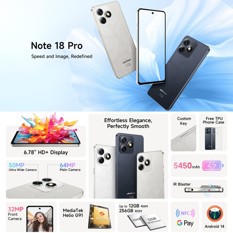 Ulefone Note 18 Pro, 6GB+256GB, Face ID & Side Fingerprint, 6.78 inch Android 14 MediaTek Helio G91 MTK6769 Octa Core, Network: 4G, Dual SIM, OTG, NFC (Titanium Gray) - Ulefone by Ulefone | Online Shopping UK | buy2fix