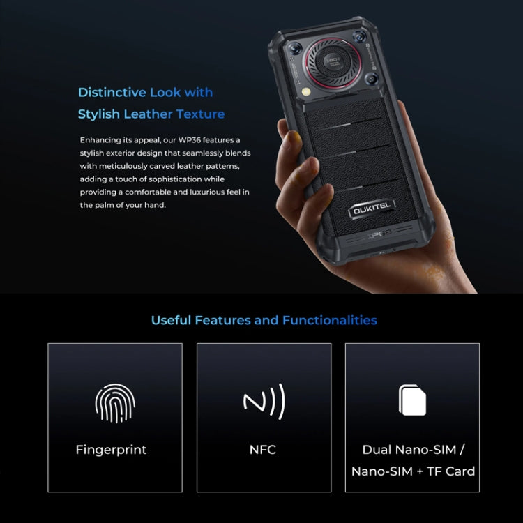 Oukitel WP36 Pro, 6GB+256GB, IP68/IP69K, Fingerprint Identification, 10600mAh, 6.52 inch MediaTek MT8788 Octa Core, NFC, OTG, Network: 4G (Black) - OUKITEL by OUKITEL | Online Shopping UK | buy2fix