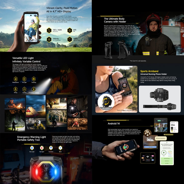 Ulefone Armor Mini 20, Night Vision, 8GB+256GB, IP68/IP69K Rugged Phone, 4.7 inch Android 14 MediaTek Helio G99 Octa Core, Network: 4G, NFC, OTG (Black) - Ulefone by Ulefone | Online Shopping UK | buy2fix