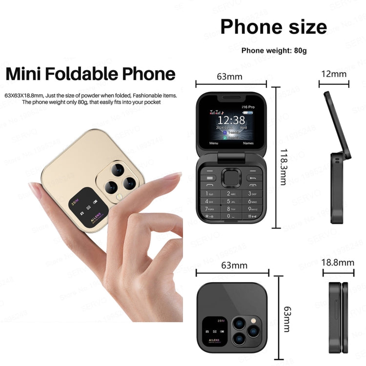 SERVO i16 Pro Mini Flip Phone, 1.77 inch, MTK6261D, 23 Keys, Support Bluetooth, FM, Magic Sound, Quick Dial, GSM, Dual SIM (Gold) - SERVO by SERVO | Online Shopping UK | buy2fix