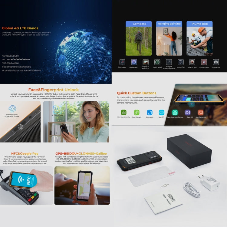 [HK Warehouse] HOTWAV CYBER 13, IP68/IP69K Rugged Phone, 8GB+128GB, 10800mAh, 6.6 inch Android 14.0 Unisoc T606 Octa Core, Network: 4G, NFC, OTG (Black) - Other by HOTWAV | Online Shopping UK | buy2fix