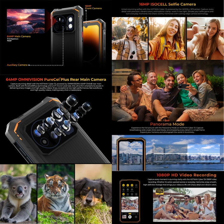 [HK Warehouse] HOTWAV CYBER 13, IP68/IP69K Rugged Phone, 8GB+128GB, 10800mAh, 6.6 inch Android 14.0 Unisoc T606 Octa Core, Network: 4G, NFC, OTG (Orange) - Other by HOTWAV | Online Shopping UK | buy2fix