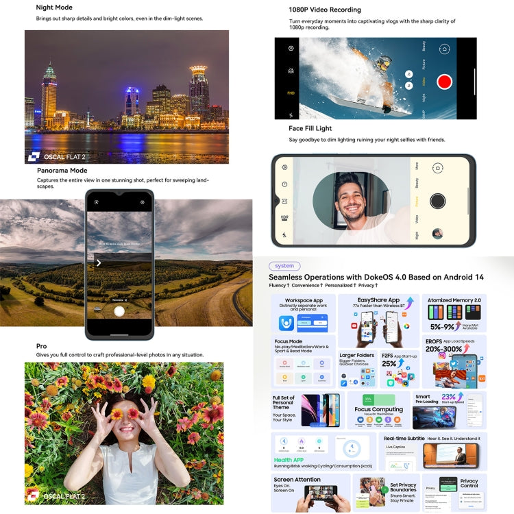 Blackview Oscal FLAT 2, 4GB+256GB, 6.6 inch Doke OS 4.0 Android 14 Unisoc T606 Octa Core, Network: 4G (Phantom Black) - Blackview by Blackview | Online Shopping UK | buy2fix