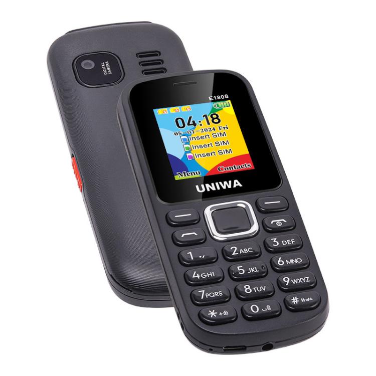 UNIWA E1808 Elder Keypad Phone, 1.77 inch SC6531E, LED Flashlight, 21 Keys, Network: 2G, Triple SIM, EU Plug (Black) - UNIWA by UNIWA | Online Shopping UK | buy2fix