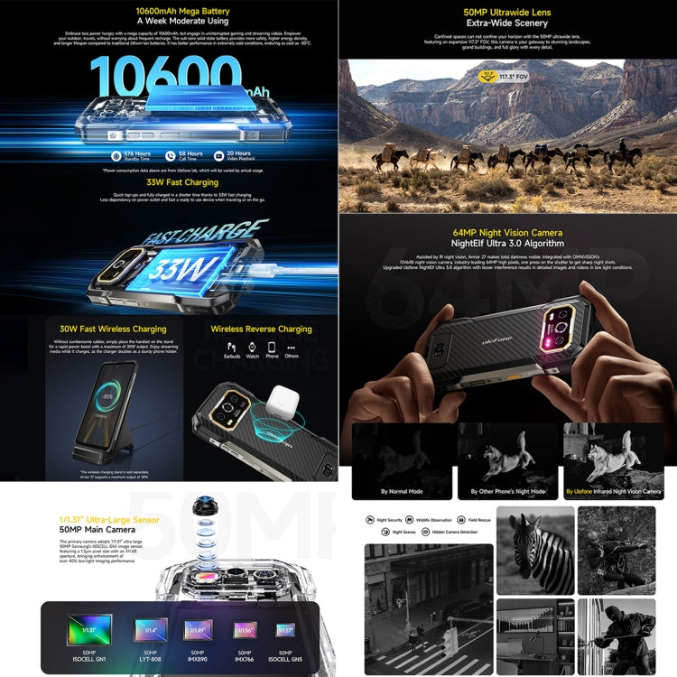 Ulefone Armor 27 Rugged Phone, 12GB+256GB, Night Vision, 10600mAh, 6.78 inch Android 14 MediaTek Helio G99 Octa Core, Network: 4G, NFC, OTG (Black) - Ulefone by Ulefone | Online Shopping UK | buy2fix