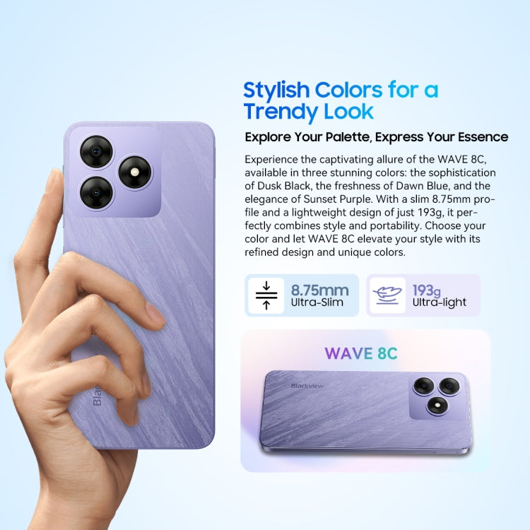 Blackview WAVE 8C, 2GB+64GB, 6.56 inch Android 14 GO Unisoc SC9863A Octa Core, Network: 4G, OTG (Purple) - Blackview by Blackview | Online Shopping UK | buy2fix