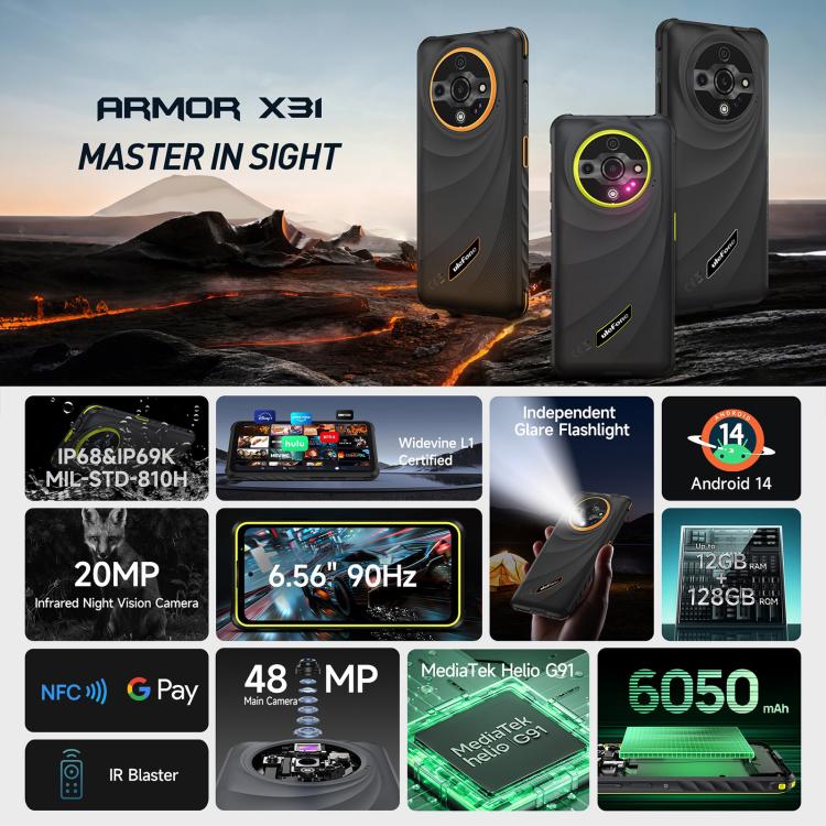 Ulefone Armor X31, 6GB+128GB, Night Vision, IP68/IP69K Rugged Phone, 6.56 inch Android 14 MediaTek Helio G91 Octa Core, Network: 4G, NFC, OTG (Green) - Ulefone by Ulefone | Online Shopping UK | buy2fix