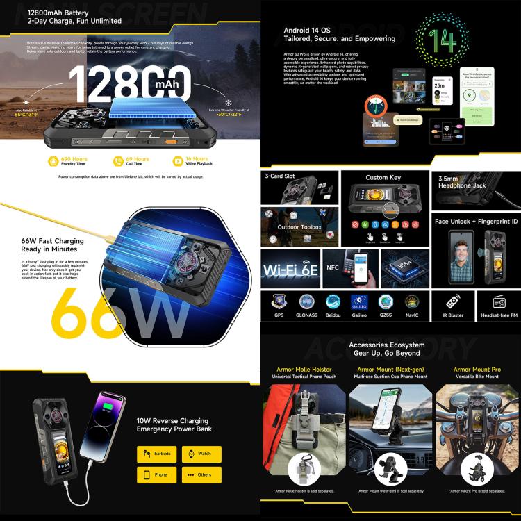 Ulefone Armor 30 Pro Rugged Phone, 16GB+512GB, Night Vision, 6.95 inch + 3.4 inch Dual Screen Android 14 MediaTek Dimensity 7300X Octa Core, Network: 5G, OTG, NFC (Black) - Ulefone by Ulefone | Online Shopping UK | buy2fix