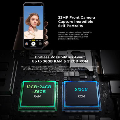 Oukitel WP39 Pro 5G Rugged Phone, 12GB+512GB, Night Vision, Fingerprint Identification, 6.6 inch Android 14 MediaTek Dimensity 6300 Octa Core, NFC, OTG, Network: 5G (Grey) - OUKITEL by OUKITEL | Online Shopping UK | buy2fix