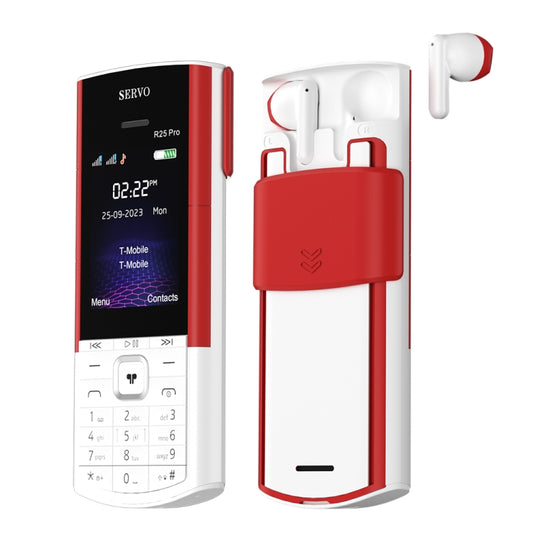 SERVO R25 Pro Mobile Phone with TWS Bluetooth Headsets, 2.4 inch, 24 Keys, Support Bluetooth, Quick Dial, Auto Response, FM, Flashlight, GSM, Dual SIM (White Red) - SERVO by SERVO | Online Shopping UK | buy2fix