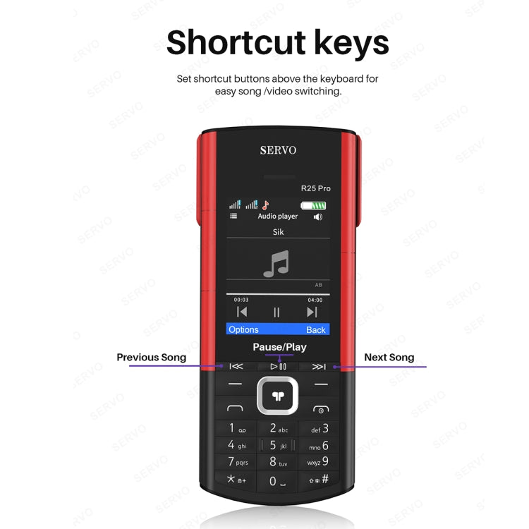 SERVO R25 Pro Mobile Phone with TWS Bluetooth Headsets, 2.4 inch, 24 Keys, Support Bluetooth, Quick Dial, Auto Response, FM, Flashlight, GSM, Dual SIM (Black Red) - SERVO by SERVO | Online Shopping UK | buy2fix