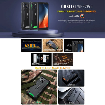 [HK Warehouse] Oukitel WP32 Pro, 6GB+256GB, 6.0 inch Android 14 T606 Octa Core, OTG, Network: 4G (Black) - Other by OUKITEL | Online Shopping UK | buy2fix