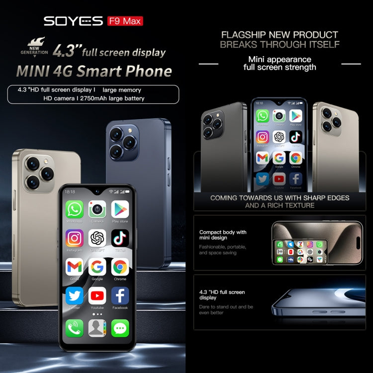 SOYES F9 Max, 6GB+128GB, 4.3 inch Android 12 MTK6762 Octa Core, Network: 4G, OTG, Dual SIM (Dark Blue) by SOYES