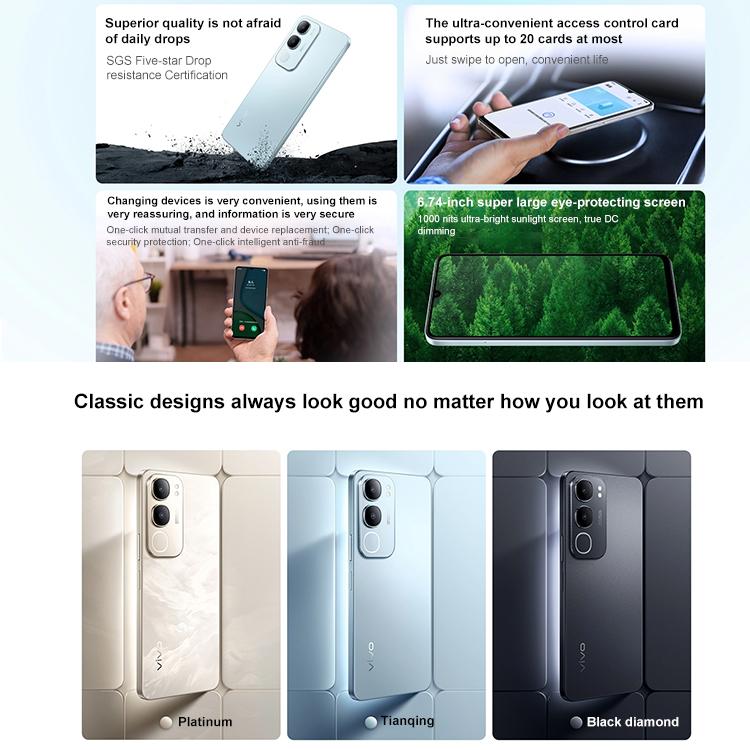 vivo Y50 5G, 4GB+128GB, Face ID / Side Fingerprint, 6.74 inch Android 15 OriginOS 5 Dimensity 6300 Octa Core, OTG, Network: 5G (Black) - vivo by vivo | Online Shopping UK | buy2fix