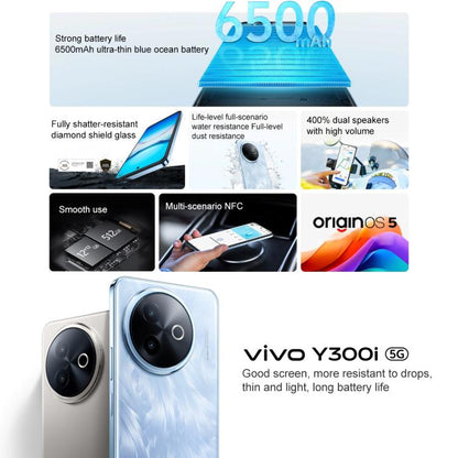 vivo Y300i, 8GB+128GB, Face ID / Side Fingerprint, 6.68 inch Android 15 OriginOS 5 Snapdragon 4 Gen 2 Octa Core, OTG, NFC, Network: 5G (Black) - vivo by vivo | Online Shopping UK | buy2fix
