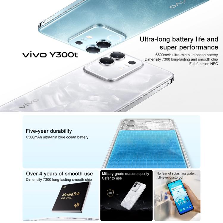 vivo Y300t, 12GB +512GB, Face ID / Side Fingerprint,  6.72 inch Android 15 OriginOS 5 Dimensity 7300 Octa Core, OTG, NFC, Network: 5G (Aqua Blue) - vivo by vivo | Online Shopping UK | buy2fix