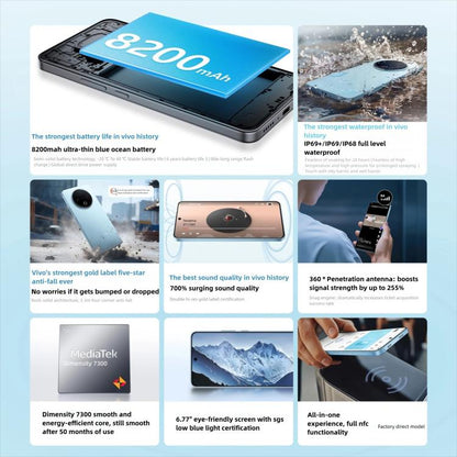 vivo Y500, 8GB+128GB, 6.77 inch Android 15 OriginOS 5 Dimensity 7300 Octa Core, OTG, NFC, Network: 5G (Blue) - vivo by vivo | Online Shopping UK | buy2fix