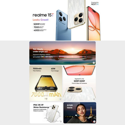Realme 15T, 8GB+128GB, Screen Fingerprint Identification, 6.57 inch Realme UI 6.0 Android 15 MediaTek Dimensity 6400 Max Octa Core, NFC, Network: 5G (White) - OPPO by Realme | Online Shopping UK | buy2fix