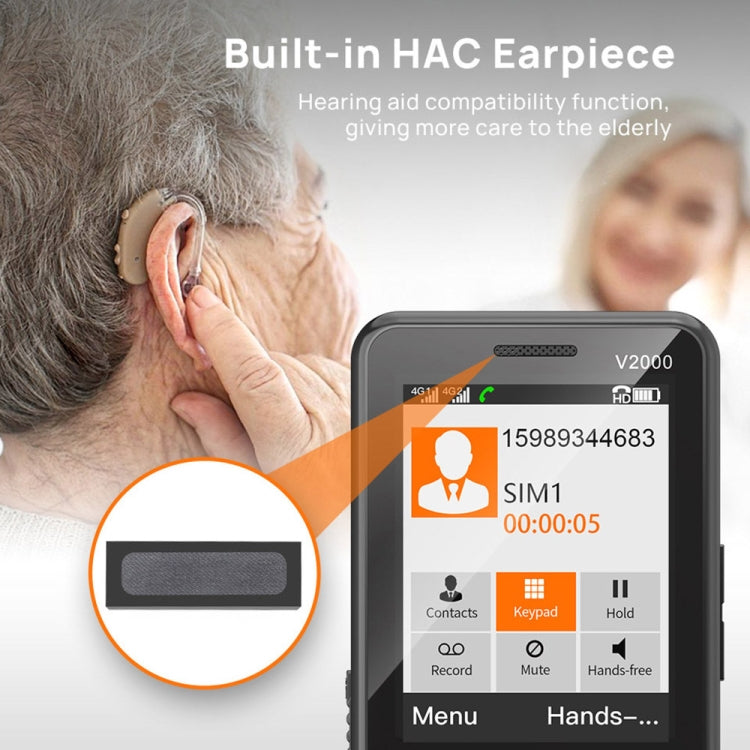 UNIWA V2000 Elder Keypad Phone, 2.4 inch Unisoc T107, 1700mAh Battery, LED Flashlight, SOS, Network: 4G, EU Plug (Black) - UNIWA by UNIWA | Online Shopping UK | buy2fix