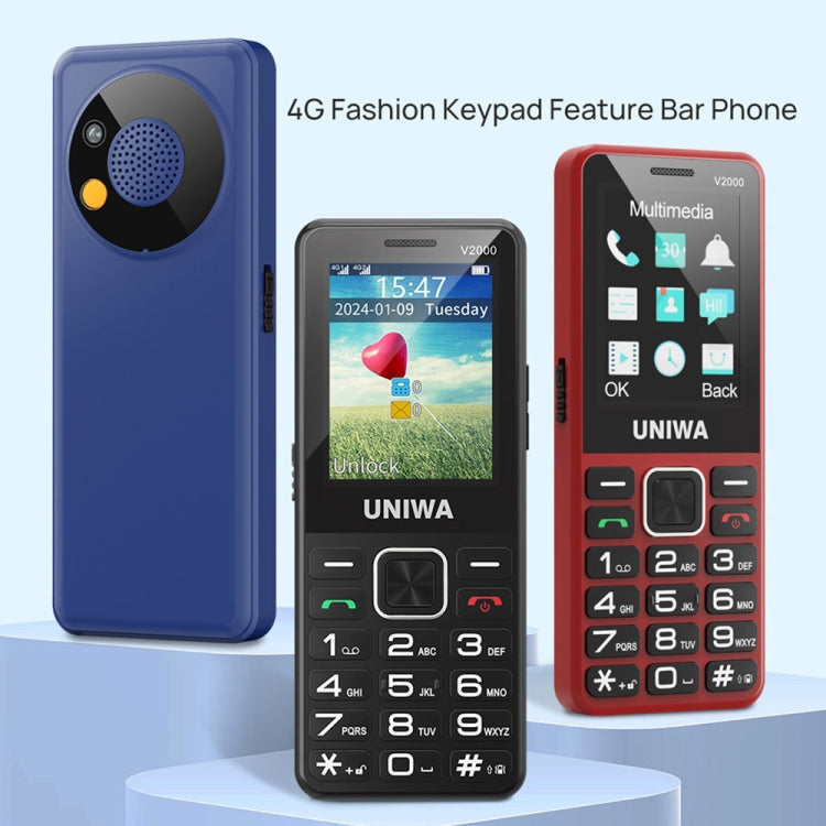 UNIWA V2000 Elder Keypad Phone, 2.4 inch Unisoc T107, 1700mAh Battery, LED Flashlight, SOS, Network: 4G, UK Plug (Red) - UNIWA by UNIWA | Online Shopping UK | buy2fix