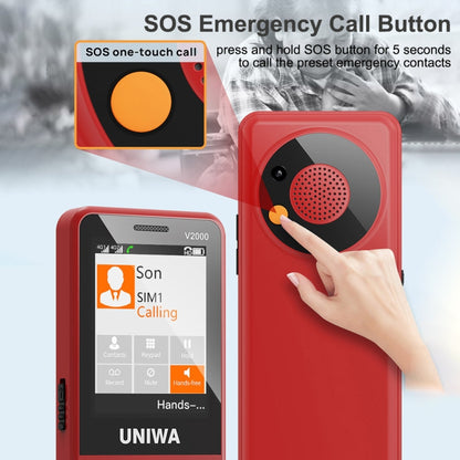 UNIWA V2000 Elder Keypad Phone, 2.4 inch Unisoc T107, 1700mAh Battery, LED Flashlight, SOS, Network: 4G, AU Plug (Red) - UNIWA by UNIWA | Online Shopping UK | buy2fix