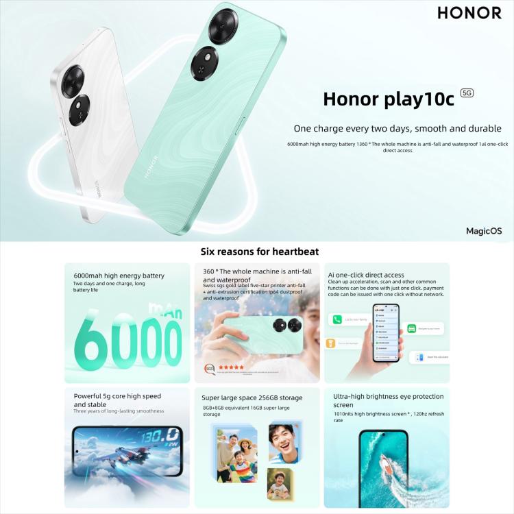 Honor Play10C, 8GB+256GB, Side Fingerprint, 6.61 inch MagicOS 9.0 Android 15 Dimensity 6300 Octa Core, Network: 5G, OTG (White) - Honor by HONOR | Online Shopping UK | buy2fix