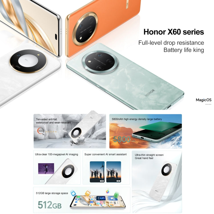 Honor X60, 8GB+256GB, Side Fingerprint, 6.8 inch MagicOS 8.0 Dimensity 7025-Ultra Octa Core, Network: 5G, OTG, Support Google Play (White) - Honor by HONOR | Online Shopping UK | buy2fix