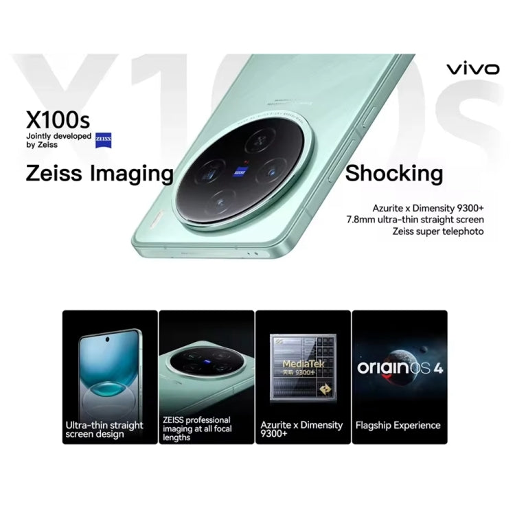 vivo X100s, Triple Back Cameras, 16GB+256GB, Face ID / Fingerprint Identification, 6.78 inch Android 14 OriginOS 4 Dimensity 9300+ Octa Core, OTG, NFC, Network: 5G, Support Google Play (Mint Green) - vivo by vivo | Online Shopping UK | buy2fix