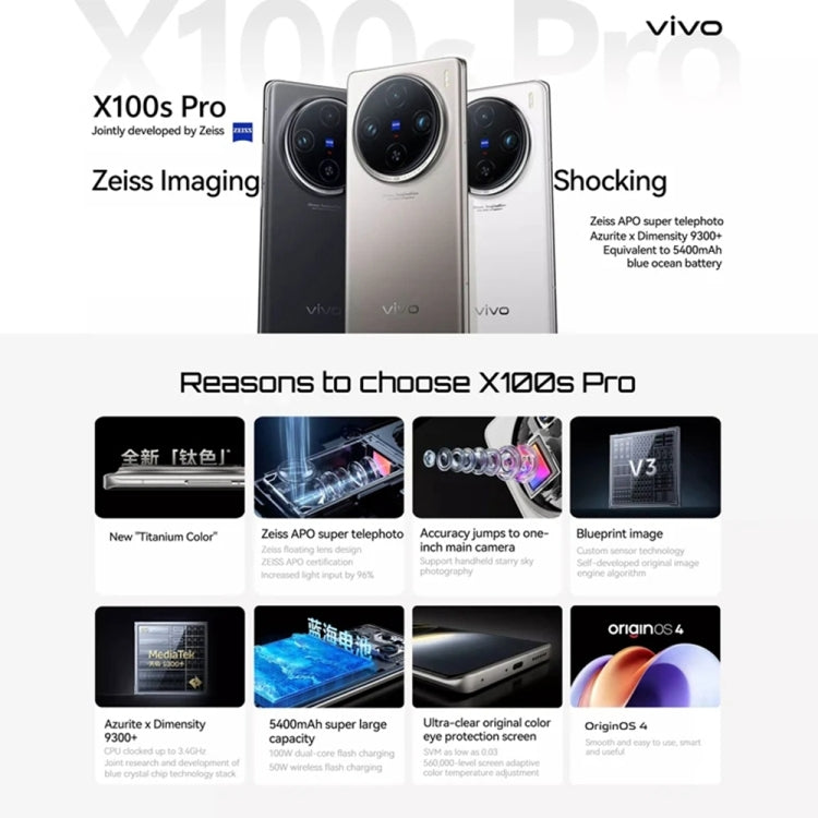 vivo X100s Pro, Triple Back Cameras, 16GB+512GB, Face ID / Fingerprint Identification, 6.78 inch Android 14 OriginOS 4 Dimensity 9300+ Octa Core, OTG, NFC, Network: 5G, Support Google Play (White) - vivo by vivo | Online Shopping UK | buy2fix