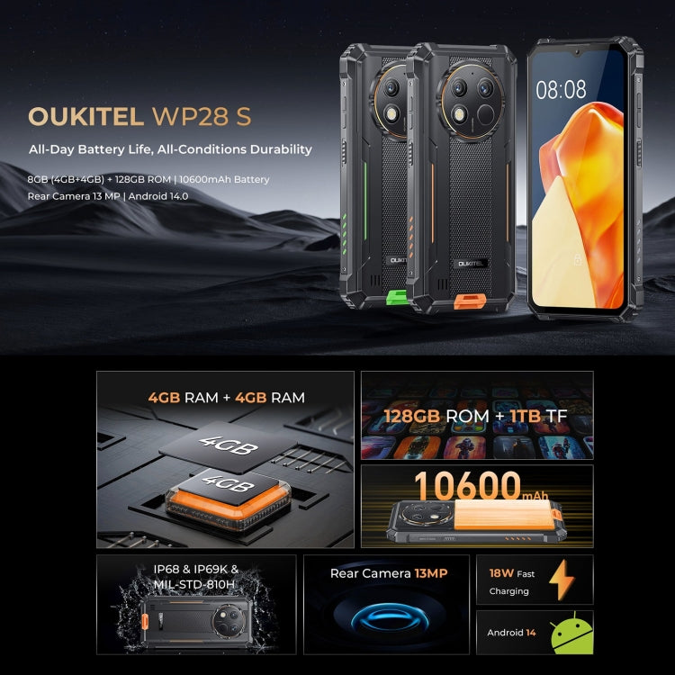 [HK Warehouse] Oukitel WP28 S IP68/IP69K Rugged Phone, 4GB+128GB, Fingerprint, 6.52 inch Unisoc T606 Octa-core, NFC, OTG, Network: 4G (Grey) - Other by OUKITEL | Online Shopping UK | buy2fix