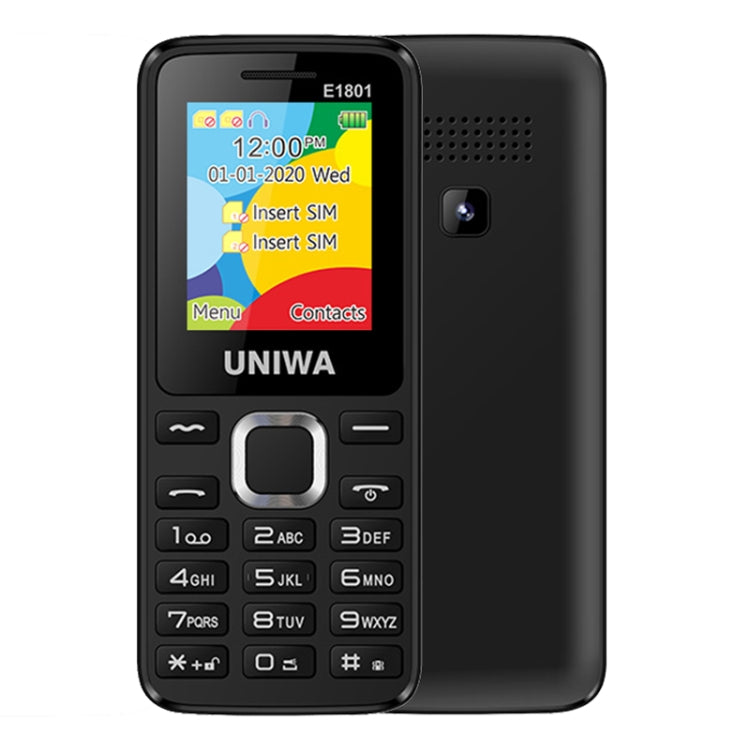 UNIWA E1801 Mobile Phone, 1.77 inch, 800mAh Battery, 21 Keys, Support Bluetooth, FM, MP3, MP4, GSM, Dual SIM(Black) - UNIWA by UNIWA | Online Shopping UK | buy2fix