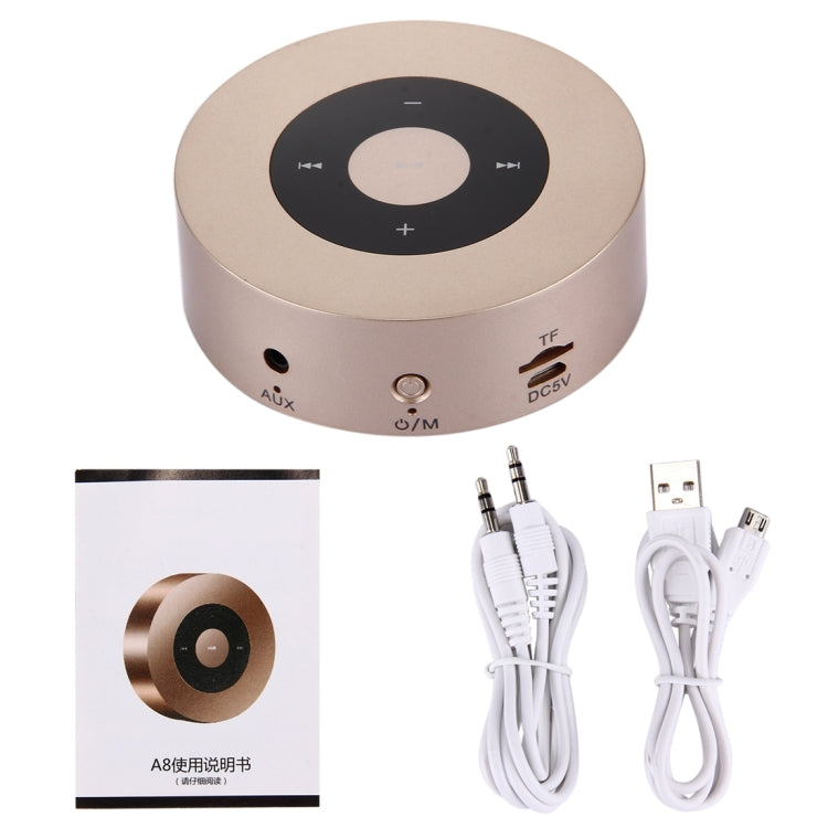 A8 Portable Stereo Bluetooth Speaker Built-in MIC, Support Hands-free Calls / TF Card / AUX IN(Gold) - Desktop Speaker by buy2fix | Online Shopping UK | buy2fix
