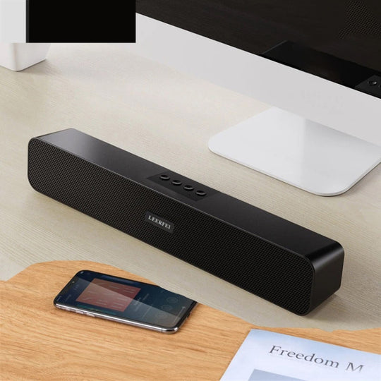 LEERFEI E91 10W Long Bar Shape Dual-speaker Multimedia Radio Bluetooth Audio, Support TF Card / U Disk / 3.5mm AUX, Support TF Card / U Disk / 3.5mm AUX(Black)