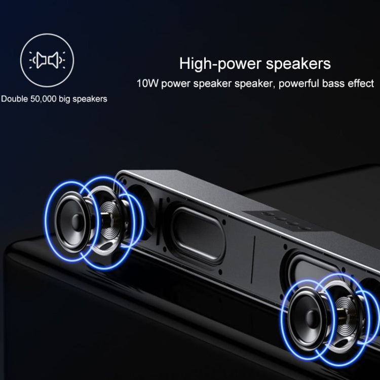 LEERFEI E91 10W Long Bar Shape Dual-speaker Multimedia Radio Bluetooth Audio, Support TF Card / U Disk / 3.5mm AUX, Support TF Card / U Disk / 3.5mm AUX(Black) - Desktop Speaker by buy2fix | Online Shopping UK | buy2fix
