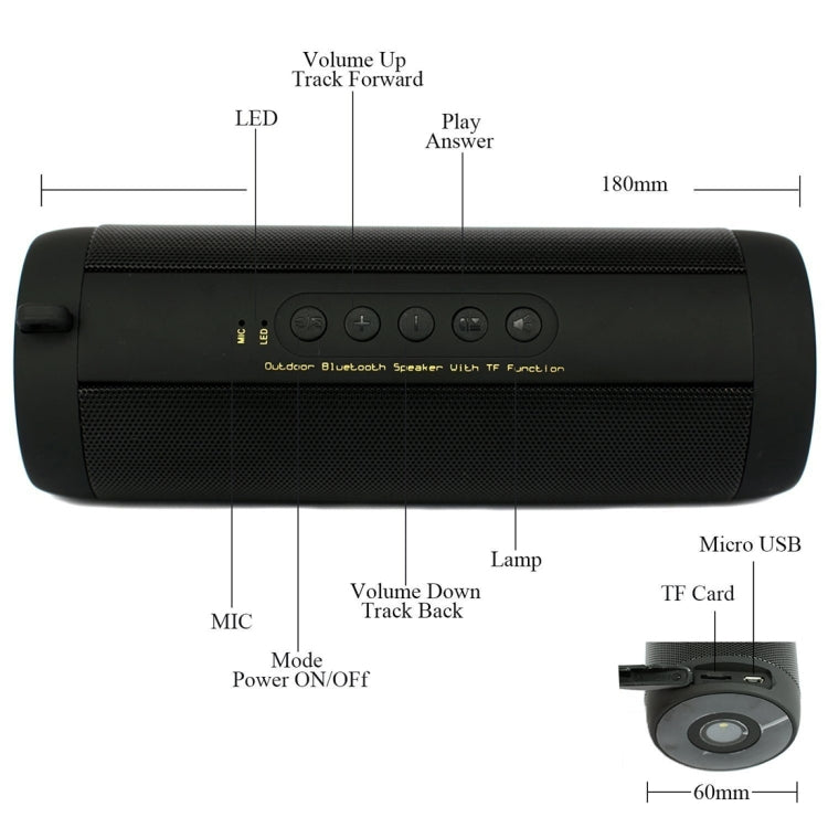 T2 3ATM Waterproof Portable Bluetooth Stereo Speaker, with Built-in MIC & LED & Hanging Hook, Support Hands-free Calls & TF Card, Bluetooth Distance: 10m(Black) - Waterproof Speaker by buy2fix | Online Shopping UK | buy2fix