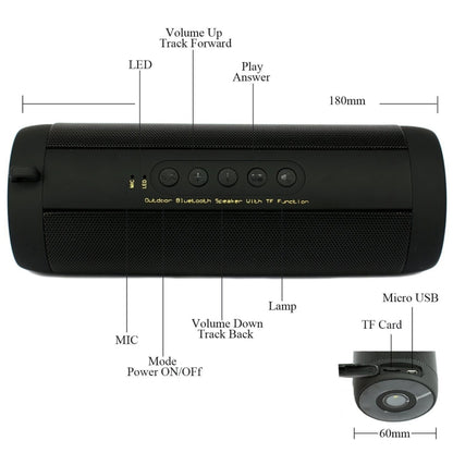 T2 3ATM Waterproof Portable Bluetooth Stereo Speaker, with Built-in MIC & LED & Hanging Hook, Support Hands-free Calls & TF Card, Bluetooth Distance: 10m(Black) - Waterproof Speaker by buy2fix | Online Shopping UK | buy2fix