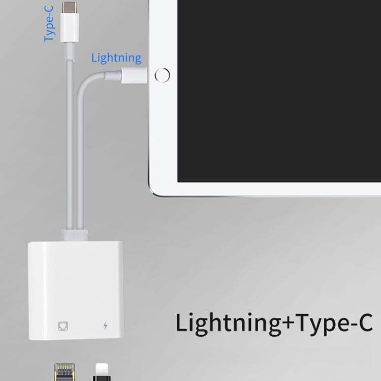 NK-1035 Pro 2 in 1 USB-C / Type-C + 8 Pin Male to RJ45 + 8 Pin Charging Female Interface Adapter - Converter & Adapter by buy2fix | Online Shopping UK | buy2fix