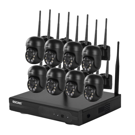 ESCAM WNK618 3.0 Million Pixels 8-channel Wireless Dome Camera HD NVR Security System, Support Motion Detection & Two-way Audio & Full-color Night Vision & TF Card, UK Plug by ESCAM