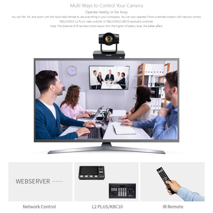 FEELWORLD UHD4K12X 4K PTZ Camera 12X Optical Zoom, Auto Focus SDI HDMI USB IP Remote Control (US Plug) - HD Camera by FEELWORLD | Online Shopping UK | buy2fix