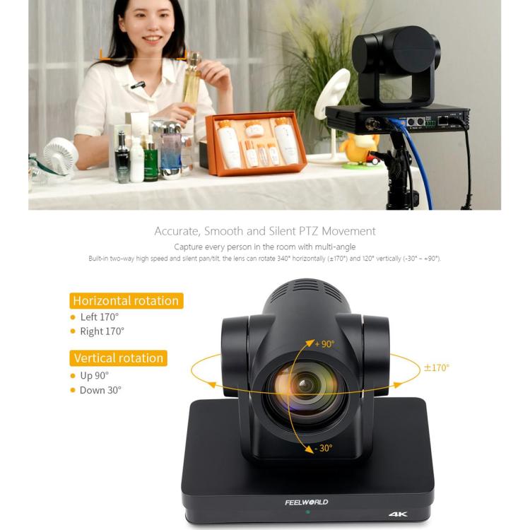 FEELWORLD UHD4K12X 4K PTZ Camera 12X Optical Zoom, Auto Focus SDI HDMI USB IP Remote Control (US Plug) - HD Camera by FEELWORLD | Online Shopping UK | buy2fix