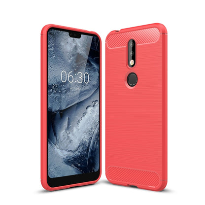 Brushed Texture Carbon Fiber Soft TPU Case for Nokia 7.1(Red) by buy2fix