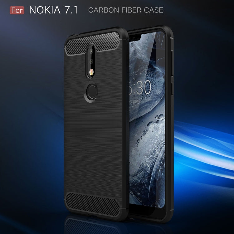 Brushed Texture Carbon Fiber Soft TPU Case for Nokia 7.1(Red) by buy2fix