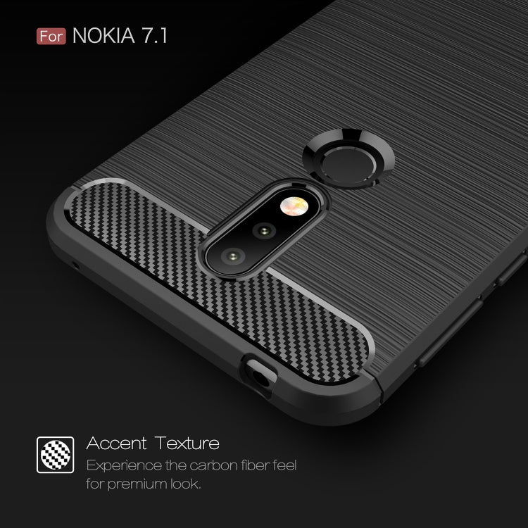 Brushed Texture Carbon Fiber Soft TPU Case for Nokia 7.1(Red) by buy2fix